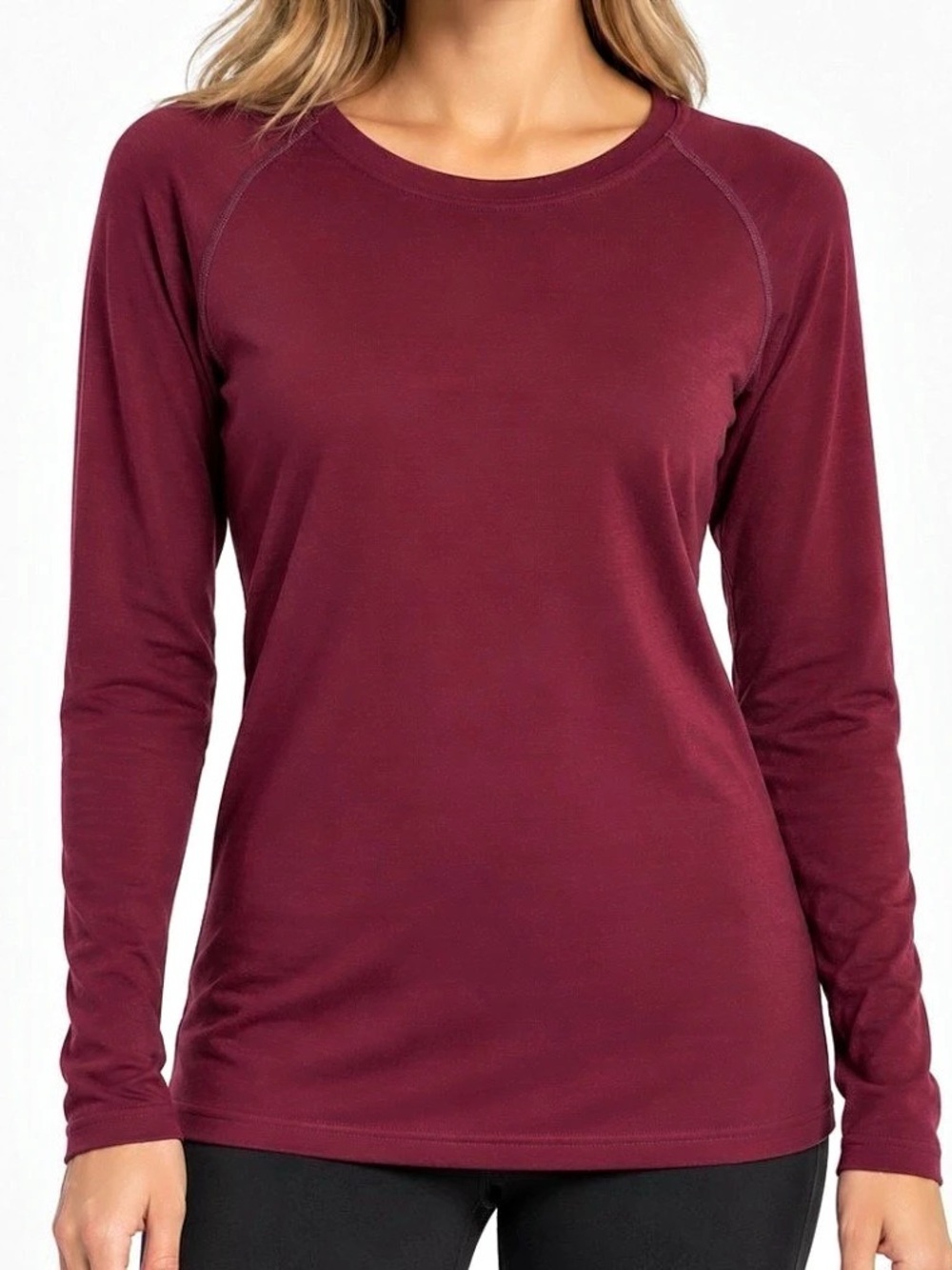 PURE Naturals Merino Wool LS Crew 160 Burgundy Base Layer Size L Large